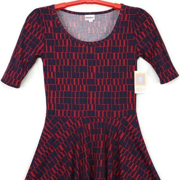 LuLaRoe Nicole Fit & Flare A-Line Dress Blue Red M Medium - Picture 5 of 11